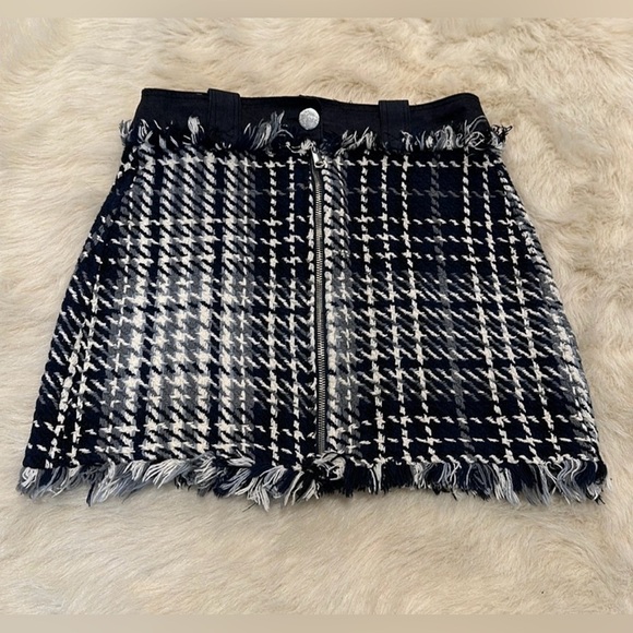 Zara Navy Gray White Tweed Fringe Mini Skirt - Picture 3 of 5